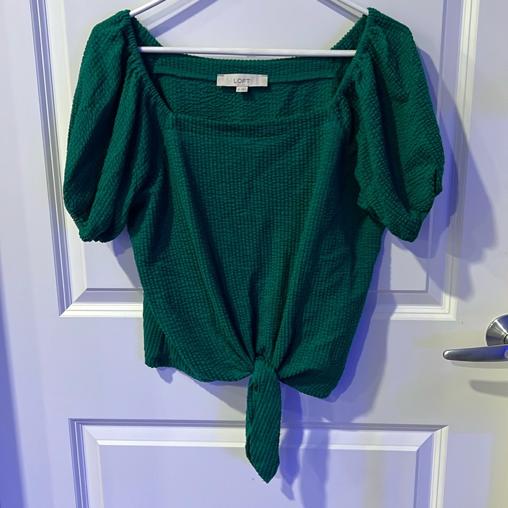 LOFT Green Tie Waist Top